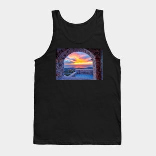 The sunset from the medieval mastic village of Avgonyma on the island of Chios, Greece Tank Top